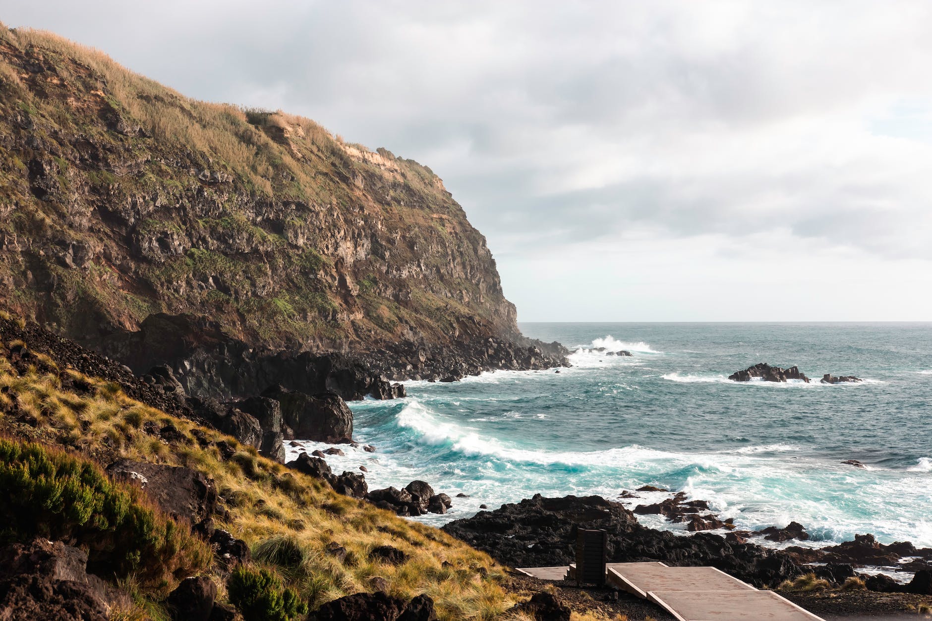 view of a cliff in sao miguel the azores portugal