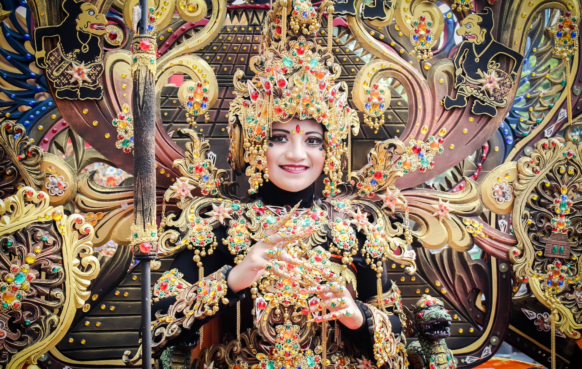 a woman in a very colorful costume