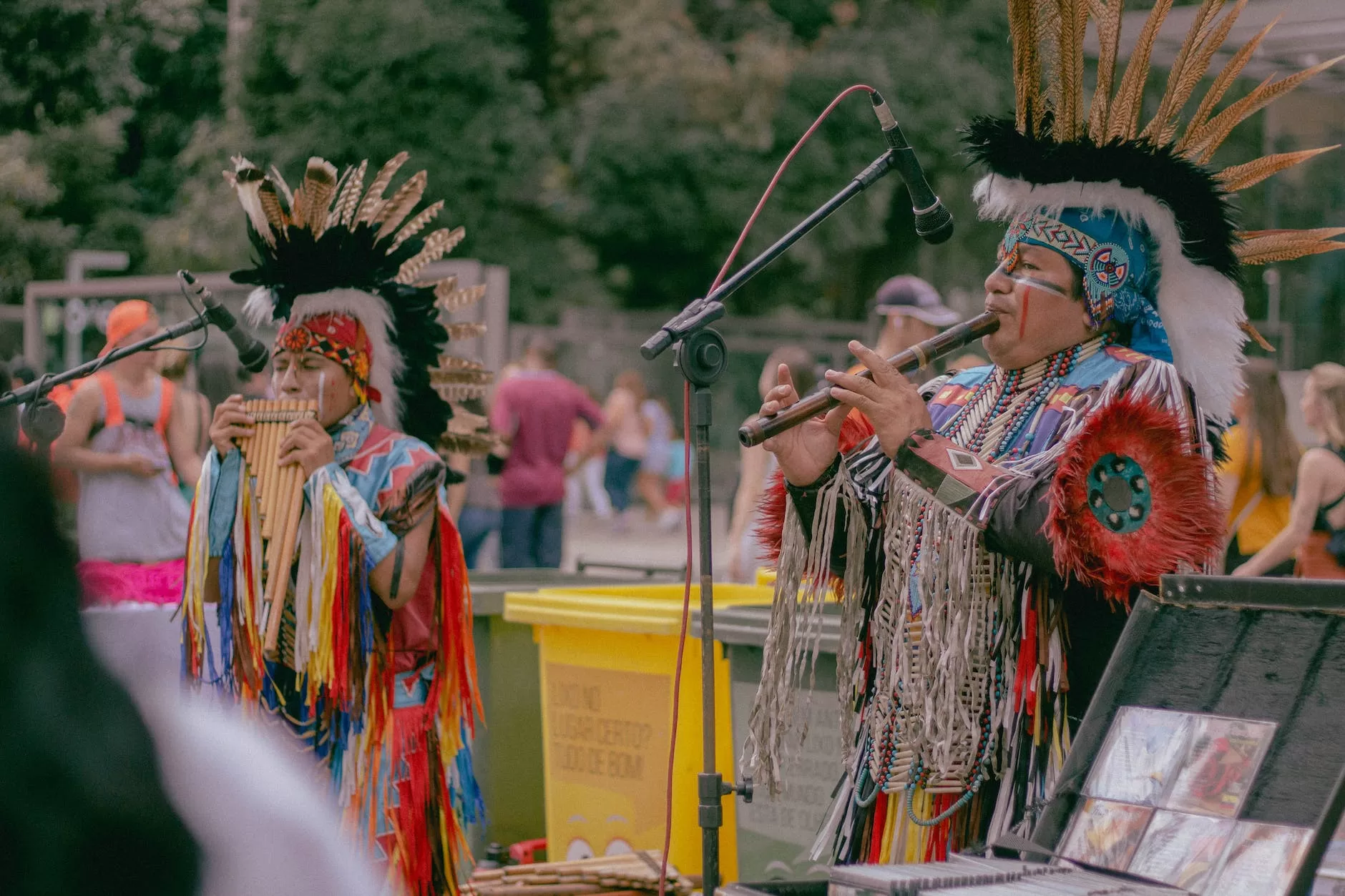 Travel to North America to see native americans playing woodwind instruments