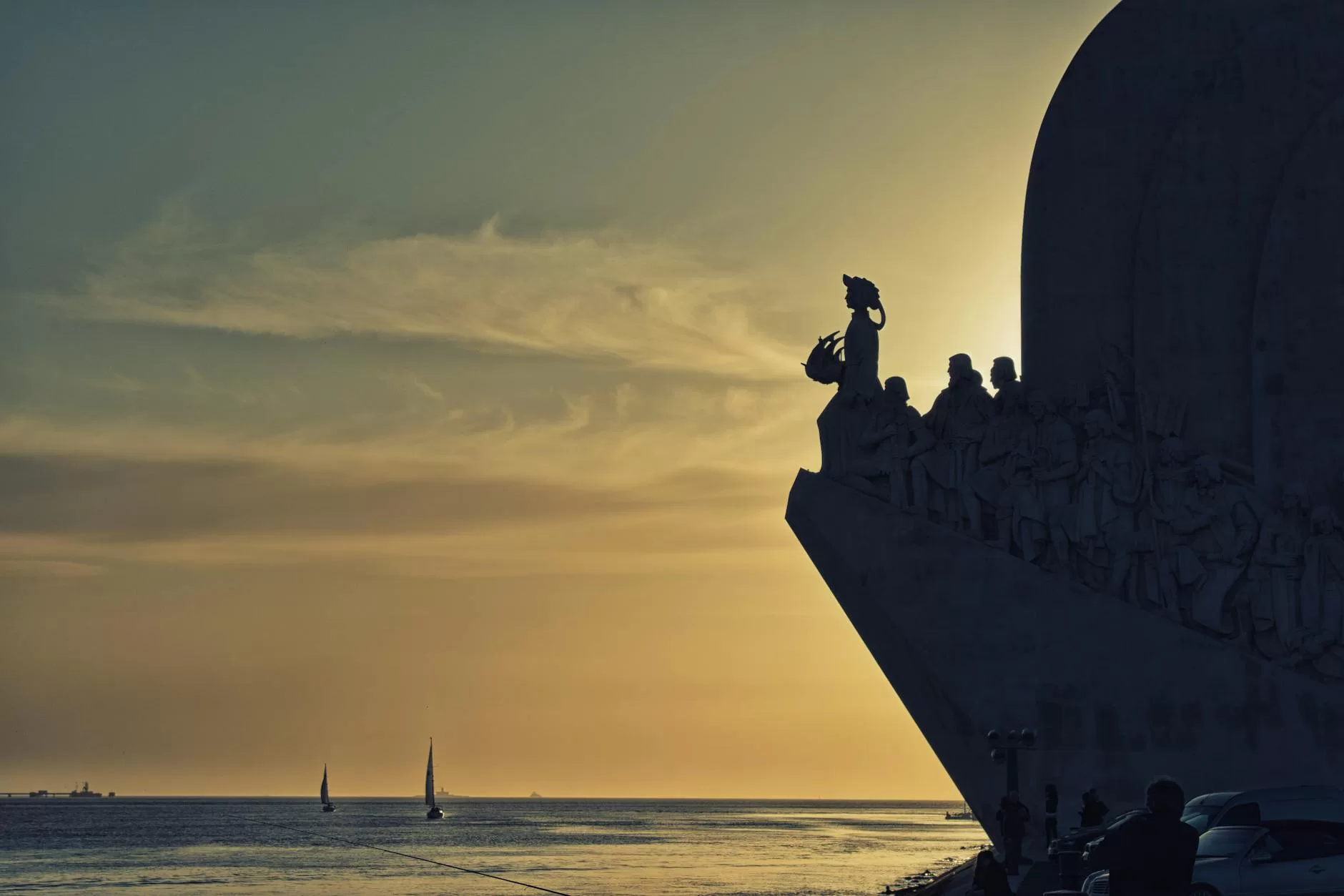 silhouette of concrete statues