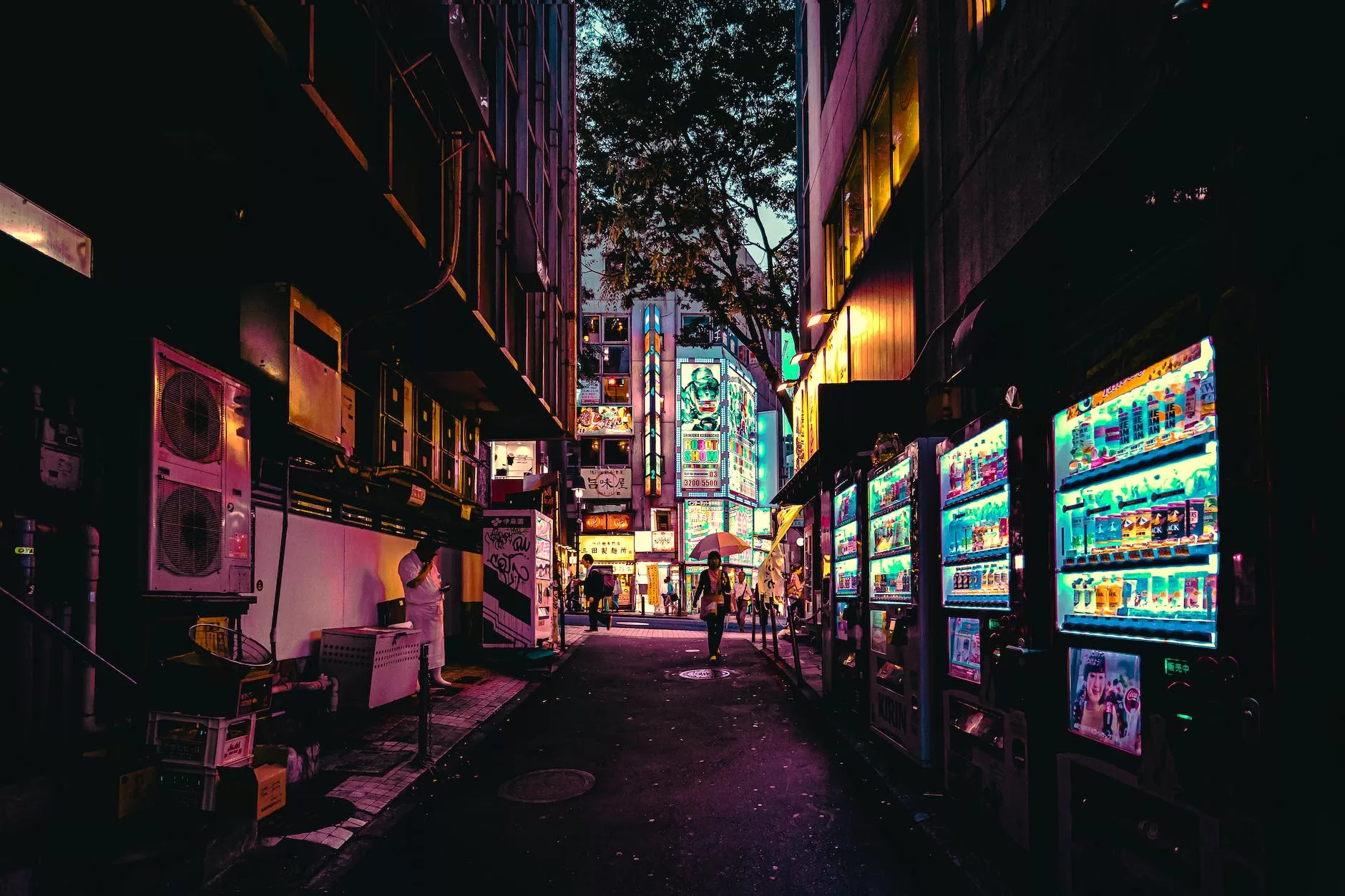 lighted vending machines on street